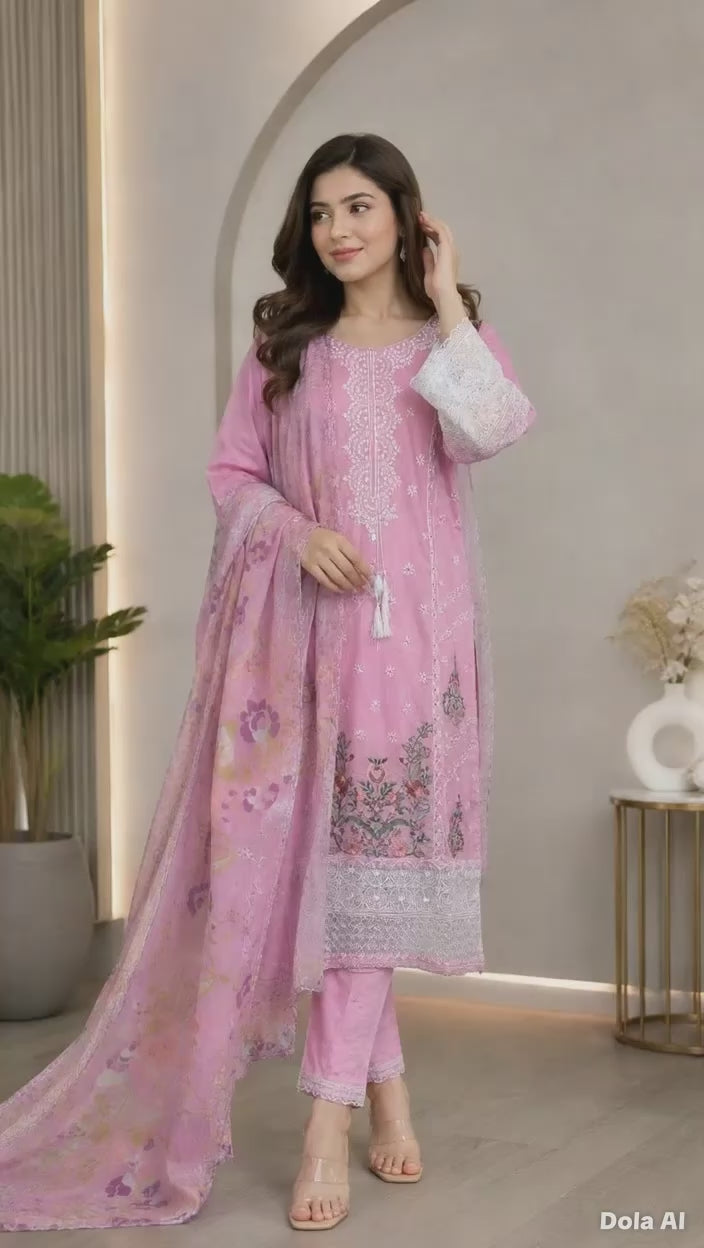 Twin in Style with Your Little One – Soft Summer-Ready in Baby Pink & White 💖” women shalwar kameez