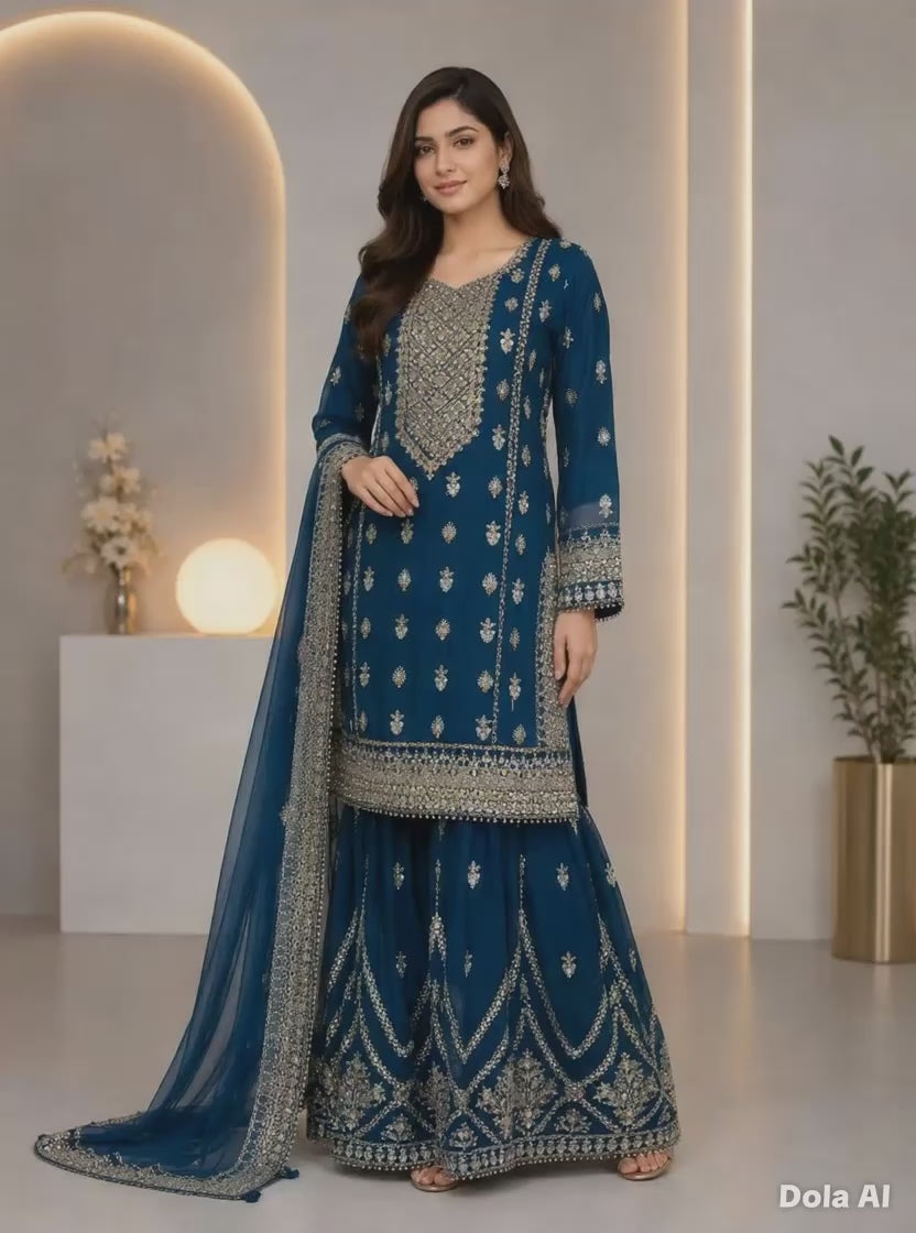 Shazaib Grara Suit - Elegant Intricate Embroidery and Matching Dupatta for Special Occasions Womenswear Asian Style