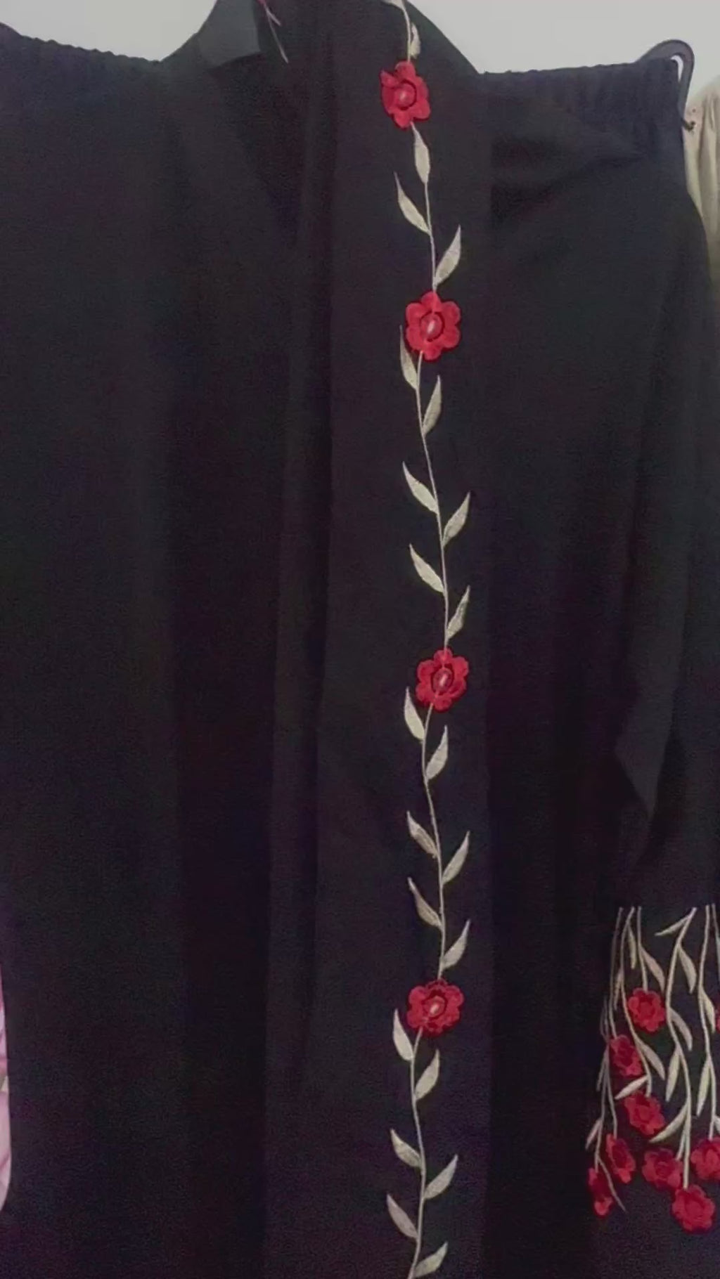 Black Silk Embroidered Abaya with Matching Scarf & Belt