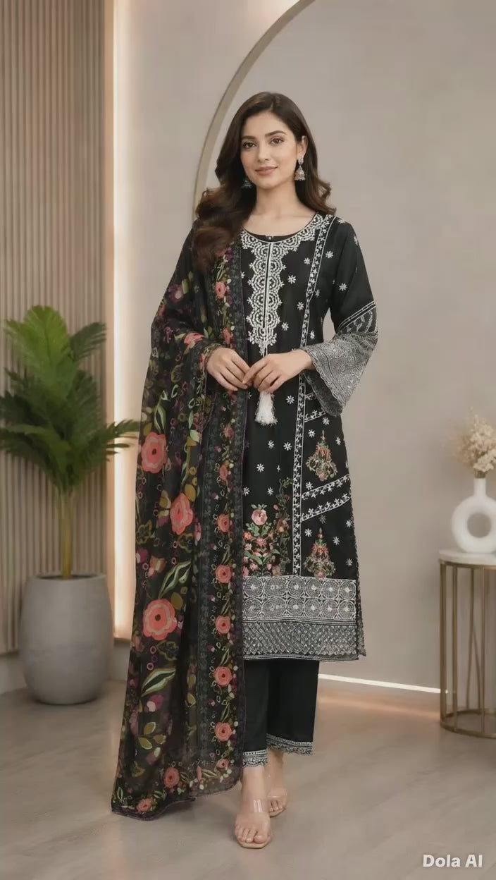 Twin in Style with Your Little One – Soft -Summer-Ready in Black & White 💖” women shalwar kameez